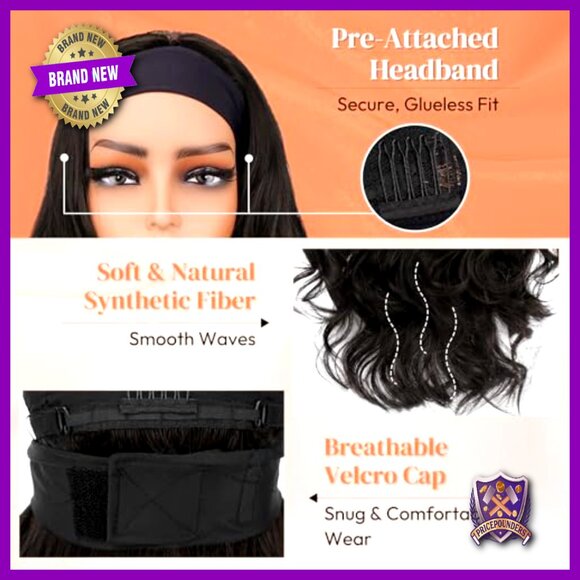 Human Hair Clip In Bangs Headband Wig Body Wave Natural Style main image 4